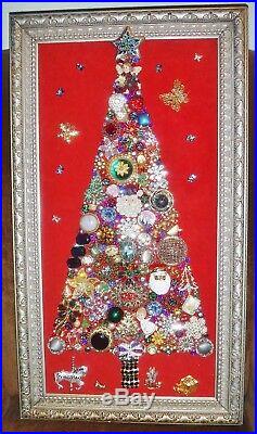 Jewelry Art Christmas Tree, signed and framed