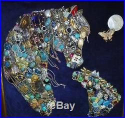 Jewelry Art Horse with colt, Super Estate Frame, signed by Artist