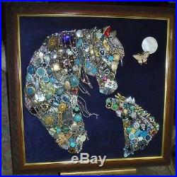 Jewelry Art Horse with colt, Super Estate Frame, signed by Artist
