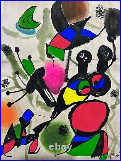 Joan Miró Painting, Mixed Media On Paper, Vtg Artwork, Signed and Stamped, Art