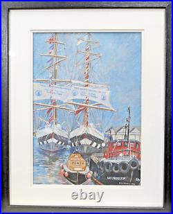 Julia Finzel Original Mixed Media Brixham Harbour Scene Devon / Tallships