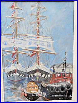 Julia Finzel Original Mixed Media Brixham Harbour Scene Devon / Tallships