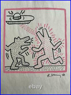 Keith Haring Drawing On Old Paper Mixed Media Vtg Art