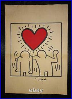 Keith Haring Drawing on Paper Signed & stamped Mixed Media