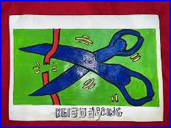 Keith Haring (Handmade) Mixed media Drawing Painting on paper signed & stamped