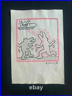 Keith Haring drawing on paper signed & stamped mixed media
