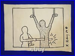 Keith haring Drawing on paper signed & stamped mixed media VTG ART