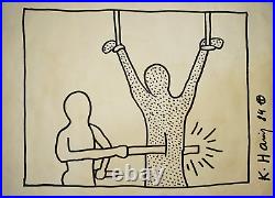 Keith haring Drawing on paper signed & stamped mixed media VTG ART