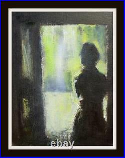 Lady Window b 10X8 Original Impressionist Mixed Med Oil Painting Paul Mitchell