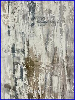 Large 101x76cm Original Abstract Canvas Painting Grey, Metallic, White, Beige
