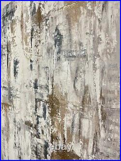 Large 101x76cm Original Abstract Canvas Painting Grey, Metallic, White, Beige