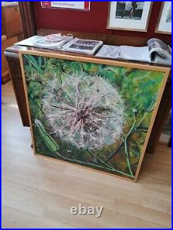 Large Heavily Textured Original Mixed Media Painting of a Dandelion Flower