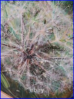 Large Heavily Textured Original Mixed Media Painting of a Dandelion Flower