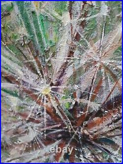 Large Heavily Textured Original Mixed Media Painting of a Dandelion Flower