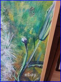 Large Heavily Textured Original Mixed Media Painting of a Dandelion Flower