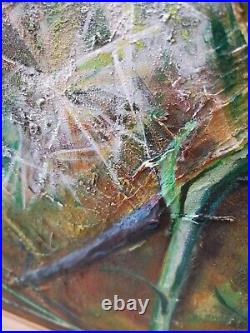 Large Heavily Textured Original Mixed Media Painting of a Dandelion Flower