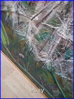 Large Heavily Textured Original Mixed Media Painting of a Dandelion Flower