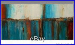 Large Turquoise Gold and Brown Abstract Painting Original Landscape Art 60x30