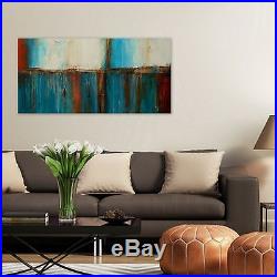 Large Turquoise Gold and Brown Abstract Painting Original Landscape Art 60x30