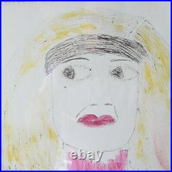 Lee Godie Outsider Art Bag Lady Portrait Painting on canvas 16 X 15 Framed