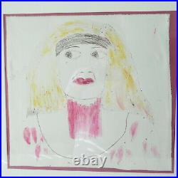 Lee Godie Outsider Art Bag Lady Portrait Painting on canvas 16 X 15 Framed