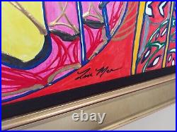 Lisa Mee Guitar Melody In A Red Room Mixed Media Canvas Signed Painting