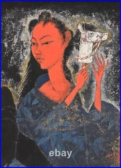Listed Japanese Artist Naondo Nakamura Mixed Media Gouache On Paper signed, 1955