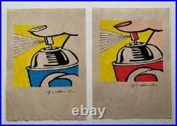 Lot of 2 Roy Lichtenstein mixed media drawing on paper signed & stamped