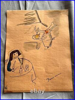 Ludwig Bemelmans Drawing on paper (Handmade) signed and stamped mixed media