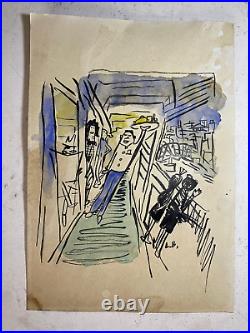 Ludwig Bemelmans Drawing on paper (Handmade) signed and stamped mixed media
