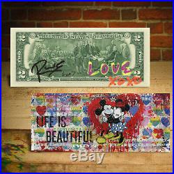 MICKEY & MINNIE MOUSE $2 Bill SIGNED & DIAMOND DUST by Rency Ltd #1 of 7