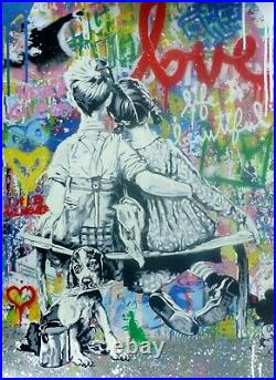 MR BRAINWASH WORK WELL TOGETHER Love Unique Mixed media Orig Painting SIGNED