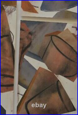 Mary Stork Original Mixed Media Collage Painting Terracotta Pots Cornish Art