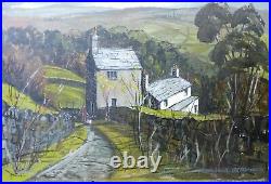 Maurice. A. Greenwood RCA Acrylic painting board mixed media Welsh Art Cottages