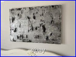 Medium Grey silver black abstract painting artwork canvas art mixed media