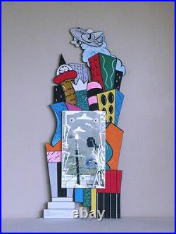Memphis mendini sottsass POST MODERN CITYSCAPE hand painted & etched mirror'93