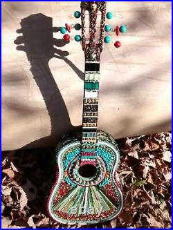 Mexican Fan Guitar, Mosaic Wall, Art Stained Glass Handcrafted