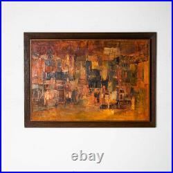 Mid Century Modern Painting Original Art Abstract Cityscape Signed 1963 City 41