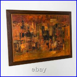 Mid Century Modern Painting Original Art Abstract Cityscape Signed 1963 City 41