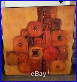 Mid Century brutalist abstract mixed media art dated 1972 vintage retro Large