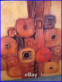 Mid Century brutalist abstract mixed media art dated 1972 vintage retro Large