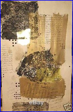 Mid-East 60s Abstract Mixed Media Calligraphic Print