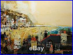 Mike Bernard Ri Signed Original Mixed-media Painting Ventnor Beach Isle Of Wight