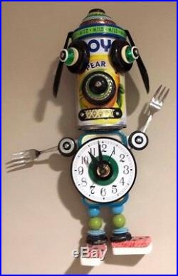 Mixed Media DOG Clock Sculpture by Mark Brown, Boss Brown Art, New Hampton, MA