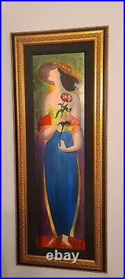 Mixed Media Embellished Serigraph PAINTING by Legend Linda Le Kinff. LARGE 18x46