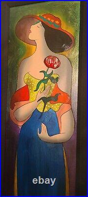 Mixed Media Embellished Serigraph PAINTING by Legend Linda Le Kinff. LARGE 18x46