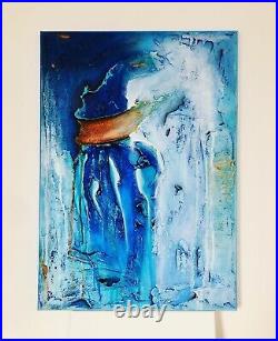 Mixed-media on canvas original artwork abstract acrylic blue contemporary modern