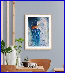 Mixed-media on canvas original artwork abstract acrylic blue contemporary modern