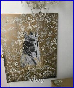 Mixed media picture of beautiful queen with glitter embellishments 24x29 inches