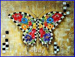 My Hand Painted FLOWER BUTTERFLY Mixed Media Mackenzie Childs inspired by O. D